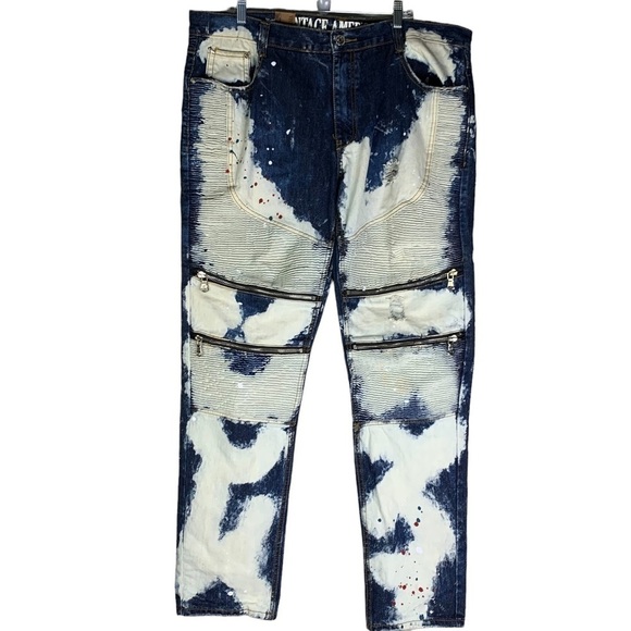 Men’s New Vintage America Jeans Bleached Distressed Zipper Pockets Size 42”X34”